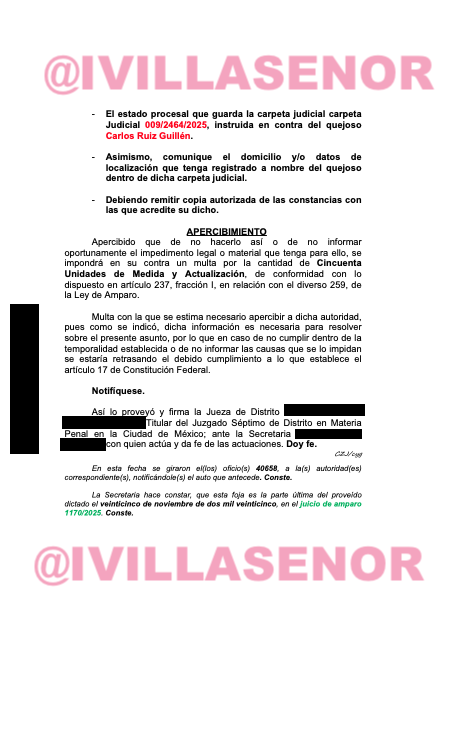 ivillasenor's tweet image. 🚨 | Juez da ultimátum de 24 horas para localizar a detenidos del 15N

Después de más de diez días sin información, la defensa de José Ángel Paz y Carlos Cruz Guillén notificó al juez del Amparo 1170/2025 que “desconoce el paradero” de ambos jóvenes.

Ante esto, el juez ordenó al…
