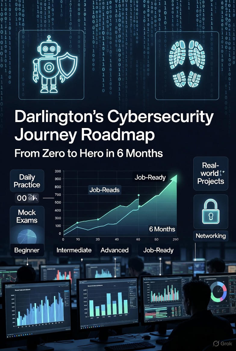 Iam_Darlpraiz's tweet image. Hey, I’m Darlington,

A few weeks ago I knew literally nothing about cybersecurity.   Zero certs. Zero experience. Just curiosity and a laptop.
Now I’m locked in with @TSAcademyOnline on a 6-month mission to go from complete beginner → Junior SOC Analyst / Penetration Tester