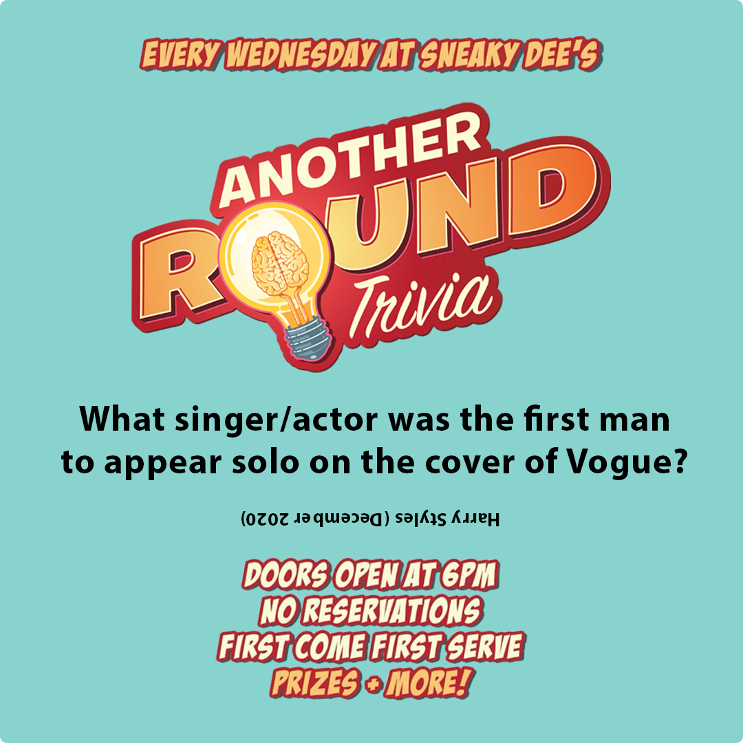 Tonight is the Wednesday night which means it is the night for <a href="/A_R_Trivia/">Terrance Balazo</a> night at <a href="/thesneakydees/">Sneaky Dees</a>.

Doors open at 6:00pm
Trivia starts at 7:00pm

Arrive early to grab a table.

See you tonight...