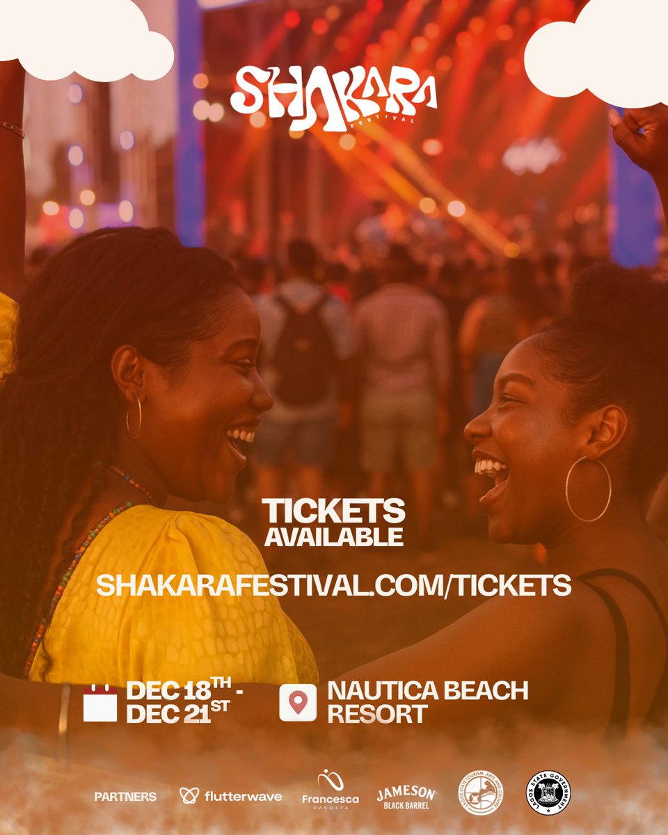 TheShakaraFest's tweet photo. Got your Shakara Festival plans? 😉

We’ve got amazing lineup of performances, games, food, talks, &amp; good vibes waiting!

Dec 18th-21st at Nautica Beach Resort 🏖️

Early bird prices end December 1st! 🎟️

Grab yours now 👇🏽https://t.co/ejb5xGbCJW

#ShakaraFestival2025 https://t.co/OwKy5BTgJd