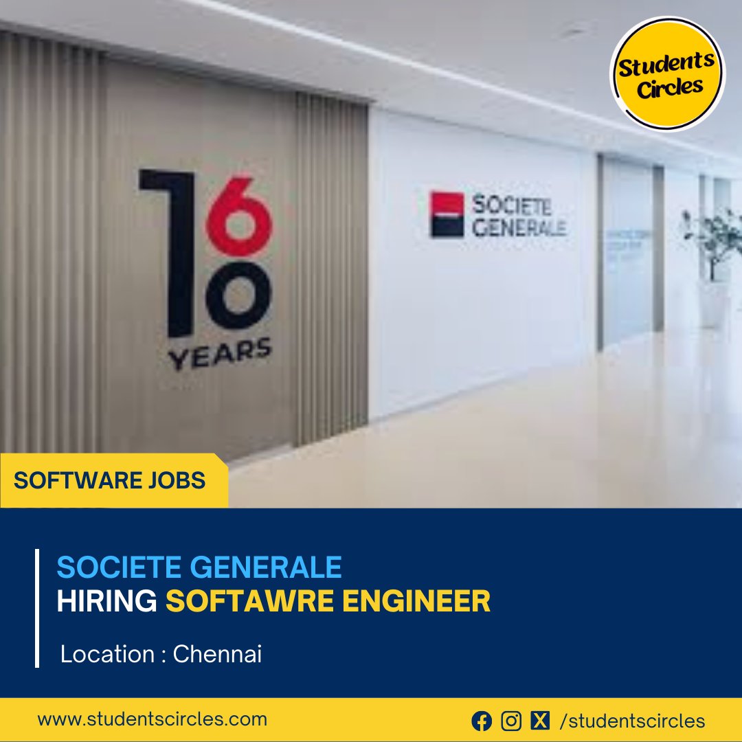 karthikpattadi's tweet image. 🏢 Company: Societe Generale

🧾 Job Role: Software Engineer
📍 Location: Chennai
🎓 Qualification: BE/ B.Tech
💼 Job Category: Software
📅 Experience: Freshers Eligible
💰 Stipend: Rs 25,000 + Bonus

🔗 Apply Now: tr.ee/l1qSN5