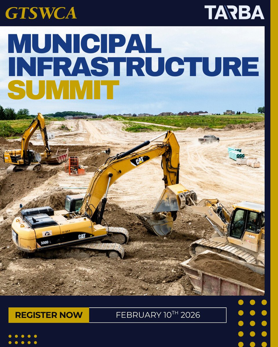 Register now for 2026 GTSWCA Municipal Infrastructure Summit! There will be presentations from the Regions of Peel, York, Halton, and Durham, as well as the City of Toronto. GTSWCA &amp; TARBA members get 2 complimentary tickets per company. Register now: na3.hubs.ly/y0c6xz0