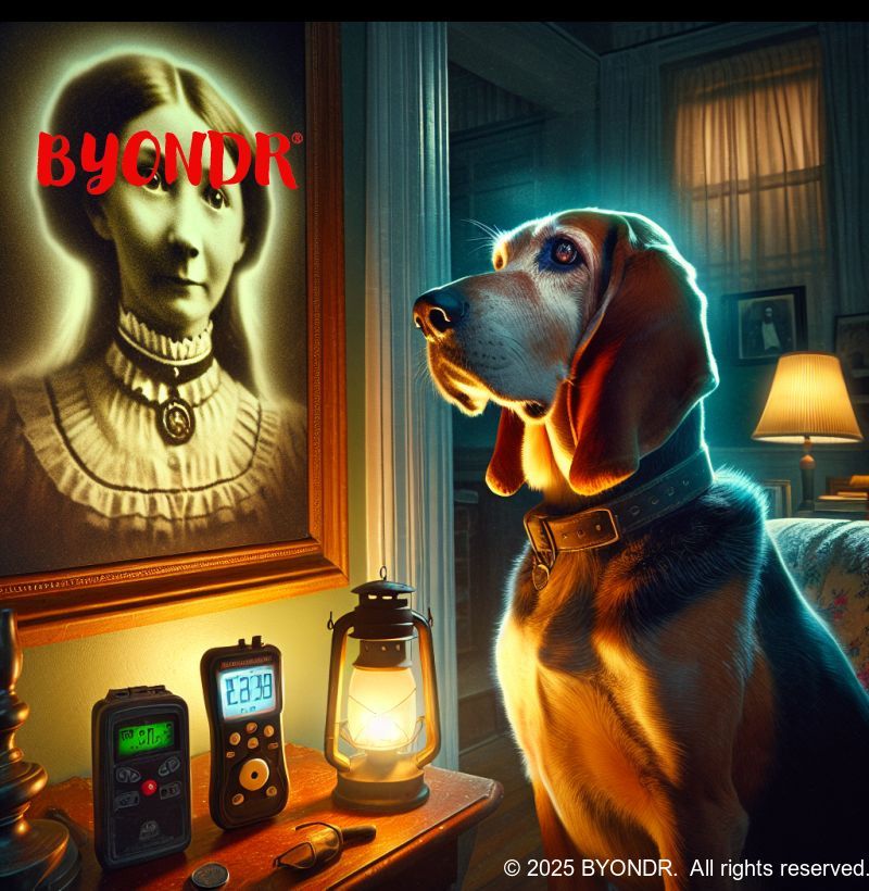 GoBYONDR_IO's tweet image. Can our pets see ghosts? Stu the dog&apos;s fixated gaze on a late cat&apos;s portrait hints at visions beyond our sight. Is this mere coincidence or a spectral sentinel? #byondr #Paranormal Read more: byondr.io/2025/11/26/vei…