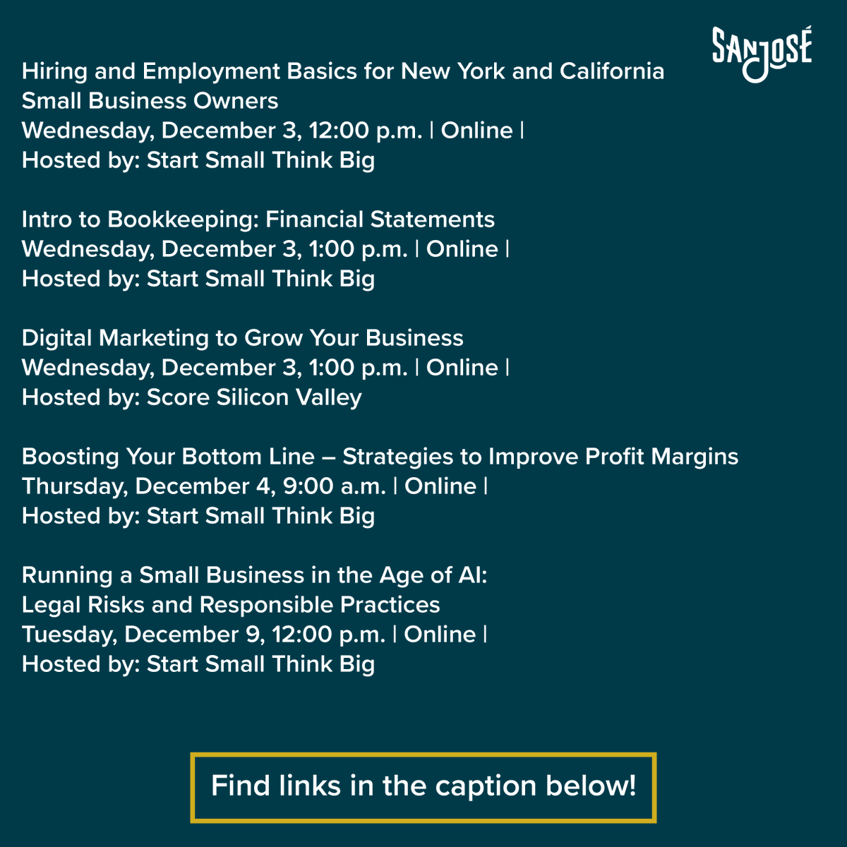 sjeconomy's tweet image. Join our free and low-cost small business partner workshops.

bit.ly/3KcMf19
bit.ly/49DP6uq
bit.ly/3XNqnMR
bit.ly/4rk4fY8
bit.ly/4ijM7cQ
bit.ly/4obisnz
bit.ly/4ppjey1