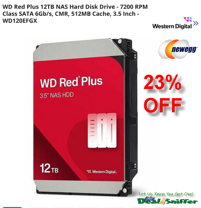 dealsniffer's tweet image. 👀 23% OFF WD Red Plus 12TB NAS Hard Disk Drive 💻
mavely.app.link/e/65VRMfcbxYb 🔗
#harddrive #computer #ComputerStorage #contentcreator #PCBuild #WesternDigital #newegg #blackfridaydeals