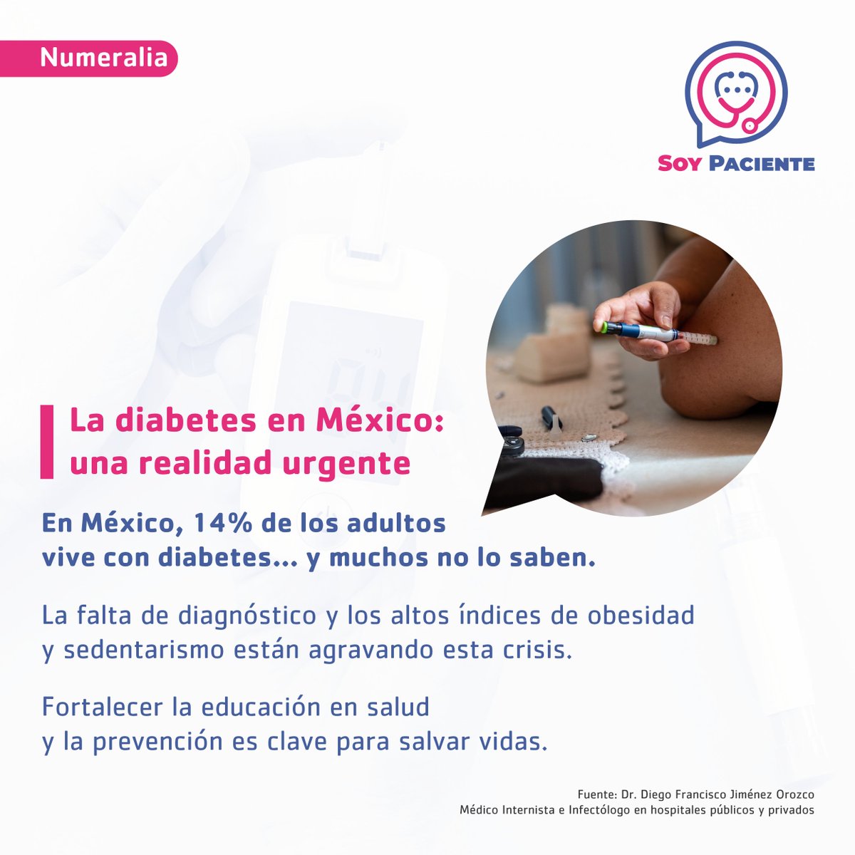 💙 La diabetes es una realidad que no podemos ignorar.

En México, miles de personas viven con diabetes sin saberlo. Prevenir, detectar y educar en salud puede marcar la diferencia. 🩺 

#MesDelPacienteDiabético #PrevenciónEsSalud #SaludParaTodos #EducaciónEnSalud