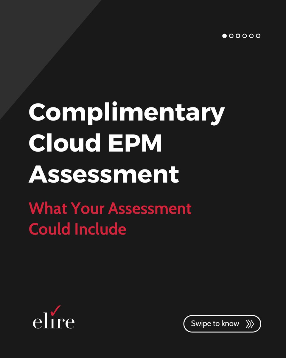 elireinc's tweet image. Looking to get more out of your Oracle Cloud EPM setup? Elire offers a complimentary Optimization Assessment to help identify efficiencies, streamline processes, and boost performance. 
See what’s included and how it can support your team—contact EPM@elire.com to get started.