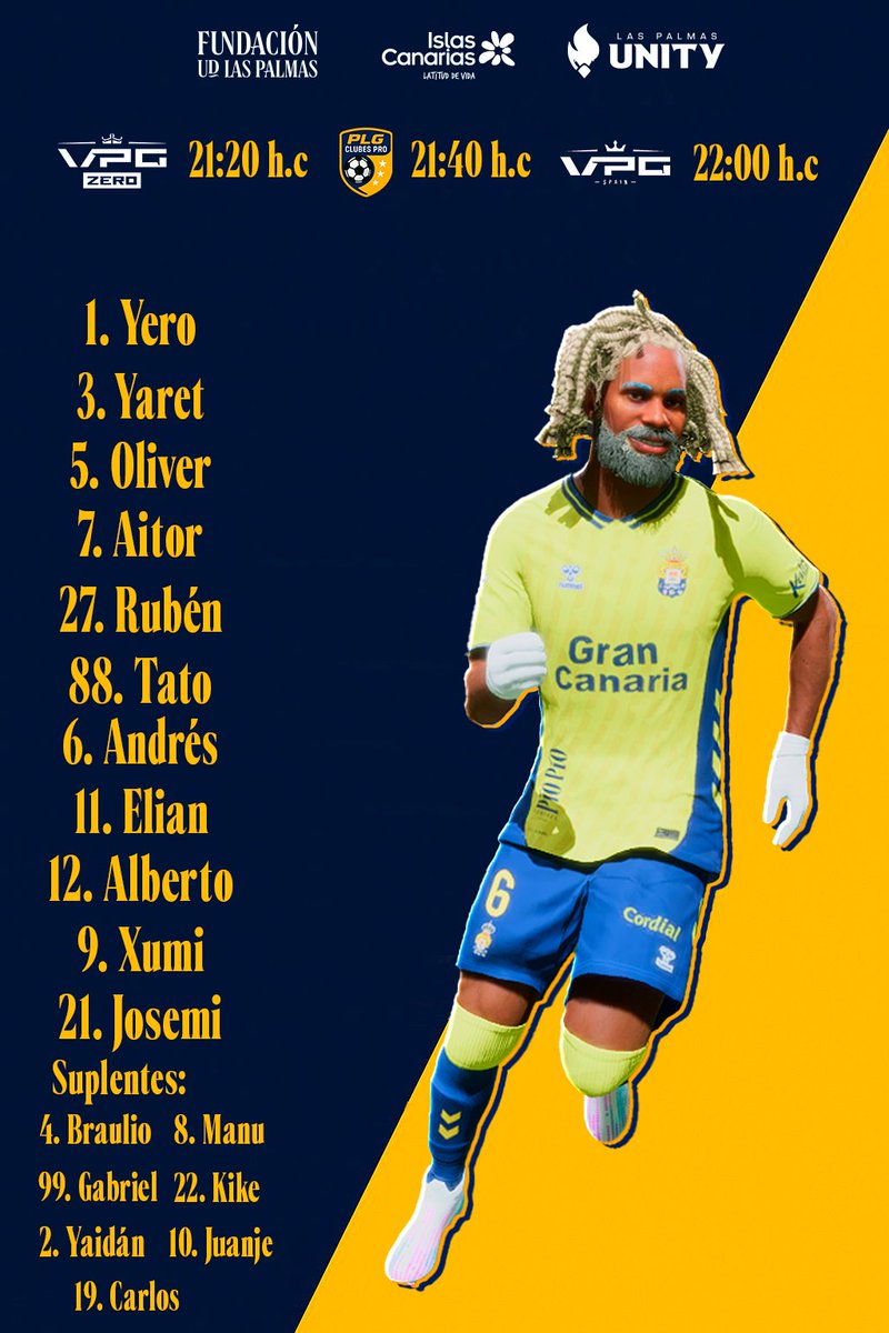 🛡️¡Con este XI titular jugaremos este miércoles de Clubes Pro!

🏆 <a href="/PLGeFootBall/">PLG España</a> <a href="/VPG_Spain/">Virtual Pro Gaming España</a>

💪 ¡A por todas!

📺twitch.tv/laspalmasunity…