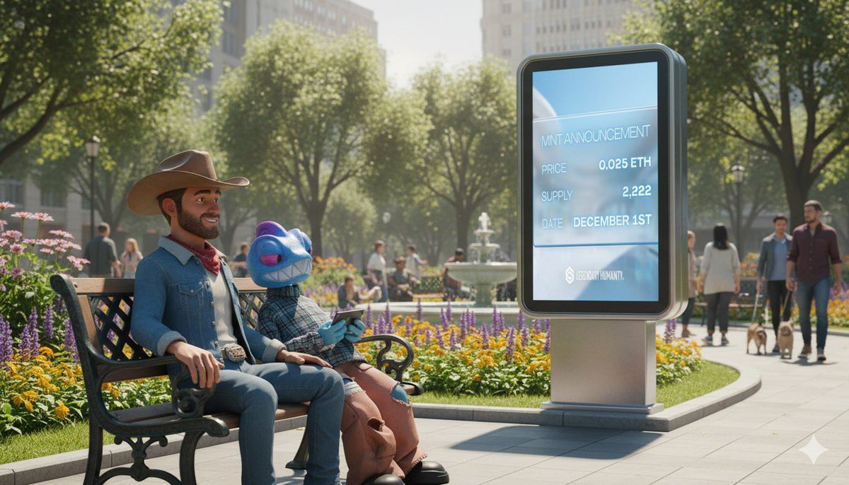 web3yinks19's tweet image. Two strangers sit on a park bench, a cowboy and a blue-skinned wanderer both staring at the glowing billboard in front of them.

0.025 ETH. 2,222 supply. December 1st.

The cowboy smirks.
“Hard to believe a boutique in Daikanyama is putting their $33M vintage vault on-chain.”…