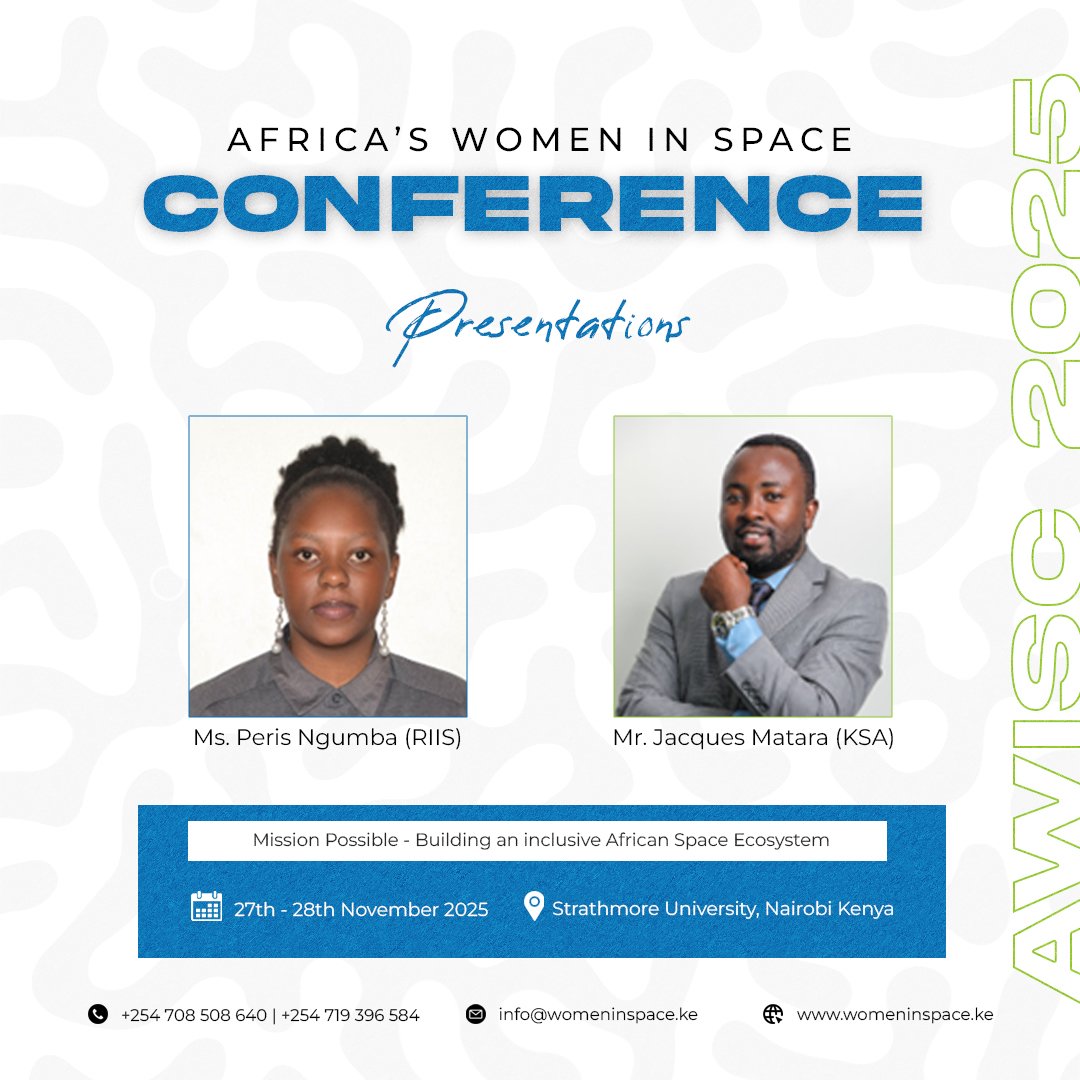 womeninspaceke's tweet photo. THE FULL LINEUP IS HERE! π€― Swipe through to meet all the #AWiSC2025 Keynotes and Panelists!
From the DG of KSA to global Space Law experts (Joan Chesoni), this is the most strategic gathering of African space talent.
TOMORROW: 8:00 AM SHARP! @StrathmoreUniversity #AfricanSpace https://t.co/z9czB3Ziah
