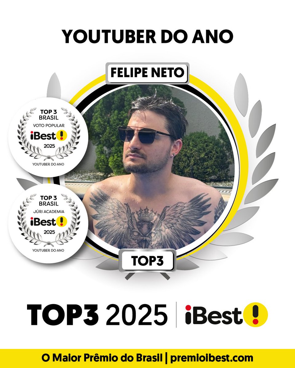 PremioiBest's tweet photo. Esses são os TOP3 Brasil 2025 em Youtuber do Ano 🏆 

TOP3 Voto Popular: 

Felipe Neto
Iberê Thenório
Peter Jordan

TOP3 Voto da Academia: 

Felipe Neto
Iberê Thenório
Peter Jordan

É você que elege o vencedor do iBest no voto popular! Vote no seu favorito em https://t.co/ZGLbOdOqmN​!