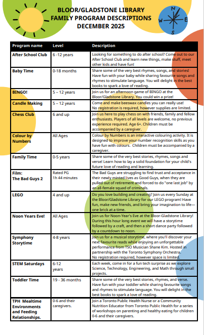 TPLBLGladstone's tweet image. ✨ December is here—and so are our new program calendars! ❄️ Drop by Bloor/Gladstone Library to see what’s happening this month. Fun for all ages! 🎉