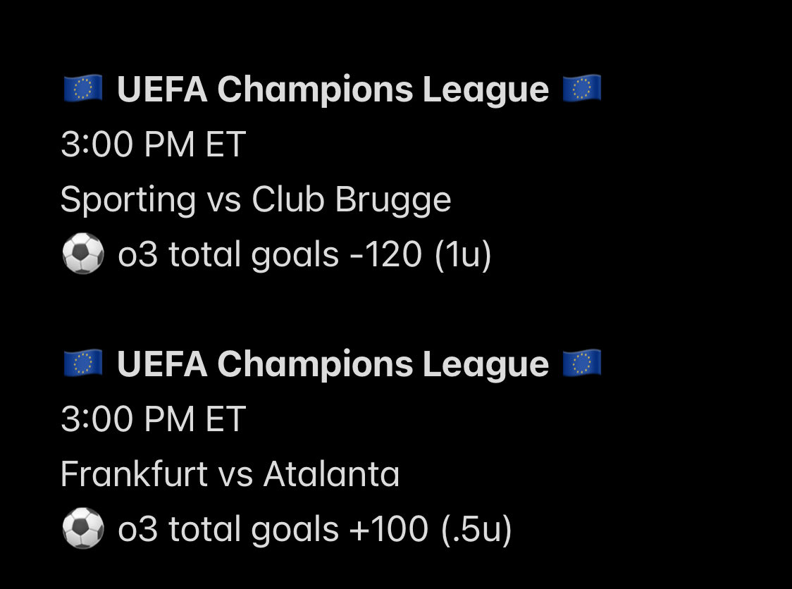 thy_pitchwizard's tweet image. 11/26 ⚽️ PUBLIC PICKS
———
Two on the menu on this Wiz Wednesday. 

Risking 1.7u to win 1.5u. 

Let’s see some goals !!!
———
BOL tailin’ or fadin’. 🧙‍♂️

#TrustThyWizard #Gambling𝕏 #GamblingTwitter #GamblingCommunity