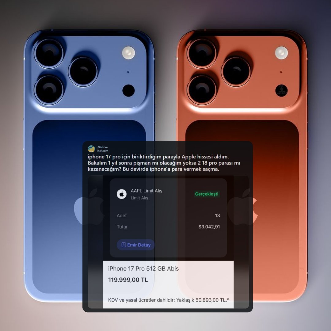 bosunatiklama's tweet image. iPhone 17 yerine Apple hissesi alan vatandaş, 2,5 ayda 25 bin TL kar etti.