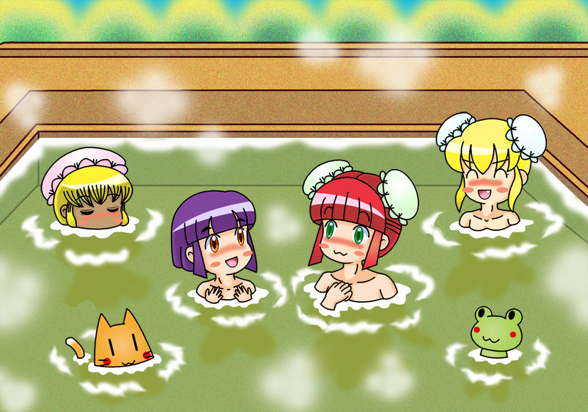 ＃いい風呂の日2025
完成版です（・ｗ・）ｂ
うちの子とうちのカエルさんと伸びネコが
露天風呂で温まるという絵巻♡( ꈍᴗꈍ)♨