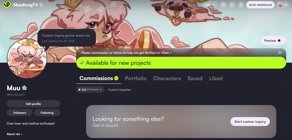 Haven't used Vgen in a while, so we're trying this again!

If interested please inquire, I will do my best to communicate with y'all and your needs~
#commissionsopen