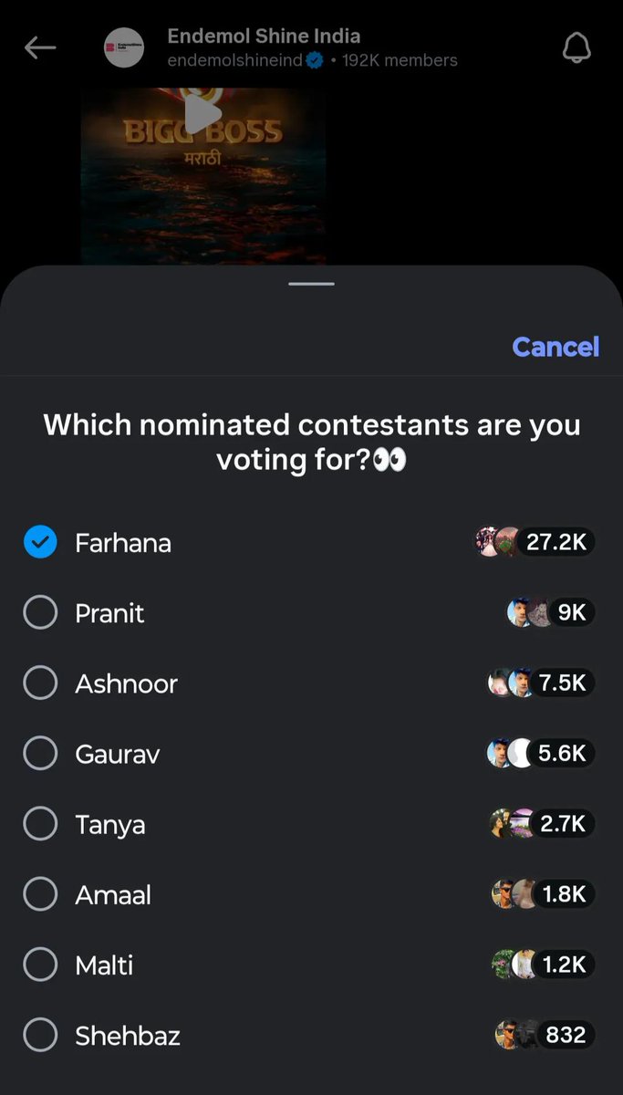 NoorFateemaaa's tweet photo. Latest Voting Trend 📈 @endemolshineind #votingtrend #bb #viralpost #trendingnow #jiohotstar #trendingtop #viralreels #BB19 #bb19winner #farrhana_bhatt #farhanafire #FarrhanaBhatt #FarrhanaRebellions https://t.co/aWzvs3IJAJ