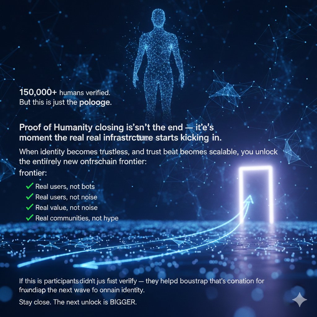 skarmy166's tweet photo. 150,000+ humans verified.
 But this is just the prologue. 

Proof of Humanity closing isn't the end @RaylsLabs
 it’s the moment the real infrastructure starts kicking in.

When identity becomes trustless,
and trust becomes scalable,
you unlock an entirely new onchain frontier:

 ✔️ Real users, not bots
 ✔️ Real value, not noise
 ✔️ Real communities, not hype

Early participants didn't just verify
they helped bootstrap the foundation for the next wave of onchain identity.

 If this is what the first chapter looked like,
  imagine what's coming next. 

 Stay close. 
 The next unlock is bigger.