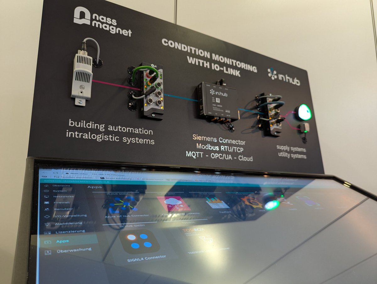 roncza's tweet image. SIGNL4 (@signl4me) mobile alerting on an in.hub device. Come and see it live in action at the nass magnet Hungária Kft. booth in hall 10 at SPS Smart Production Solutions.