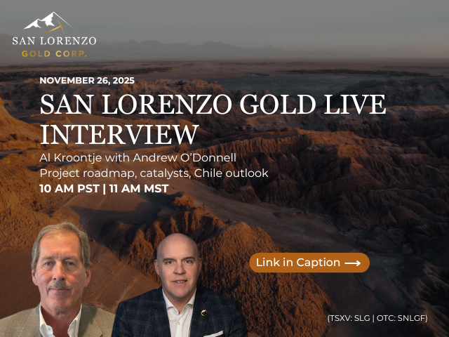 Live today at 10 AM PST and 11 AM MST.
CEO and Director Al Kroontje joins <a href="/chargingstocks/">The Market Mindset</a> to discuss 2025 roadmap, exploration catalysts, and why Chile remains a standout jurisdiction for #gold and #copper discovery.

Watch live: youtube.com/live/D9UCyRsat…

#SanLorenzoGold