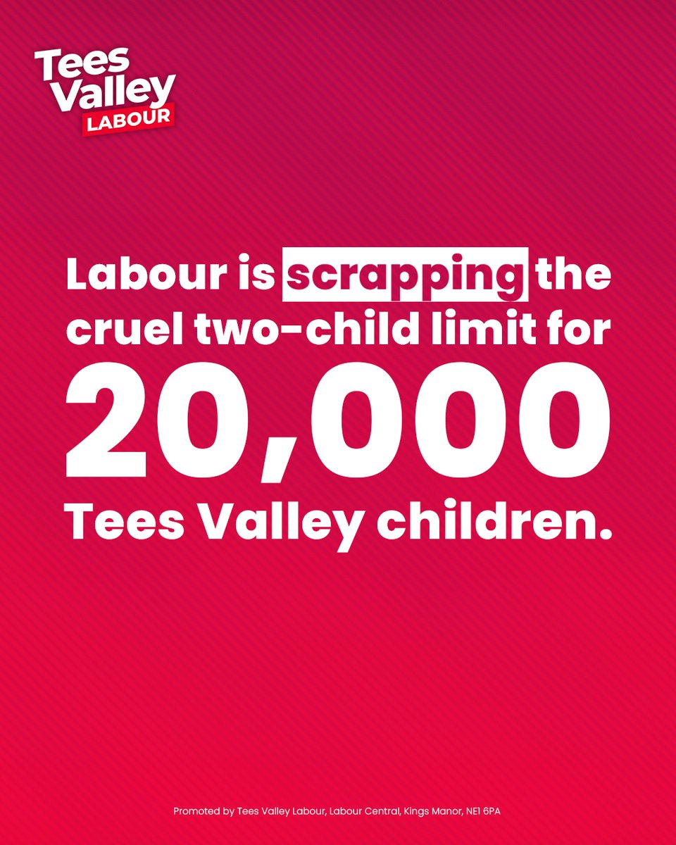 AndyMcDonaldMP's tweet photo. Ending the Conservative two-child limit will lift thousands of children in Middlesbrough &amp; Thornaby East and across the Tees Valley out of hardship, and I welcome it as the most immediate, cost-effective step to cut child poverty. https://t.co/k9kyQ68znH