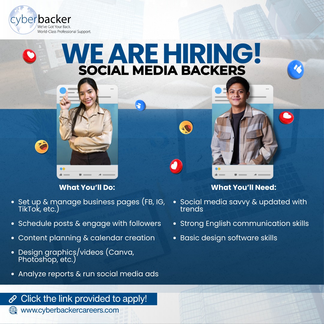 cb_career_ell's tweet image. Apply here 👉 bit.ly/4mUbOlP

If you know how to create scroll-stopping content, manage pages, and keep up with the latest trends, this role is for you. Join us and turn engagement into impact!

#onlinejob #onlinejobph #virtualassistant #virtualassistantph #homebasedjob