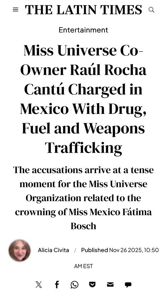 Dainsleif_10's tweet image. Raul was caught in an interview discrediting Olivia Yace and insulting R&apos;Bonney Gabriel. Now he&apos;s getting arrested. 

BREAKING NEWS: Miss Universe owner and president Raúl Rocha Cantú charged by the FGR with drug and weapons trafficking.
#MissUniverse2025 #MissUniverse