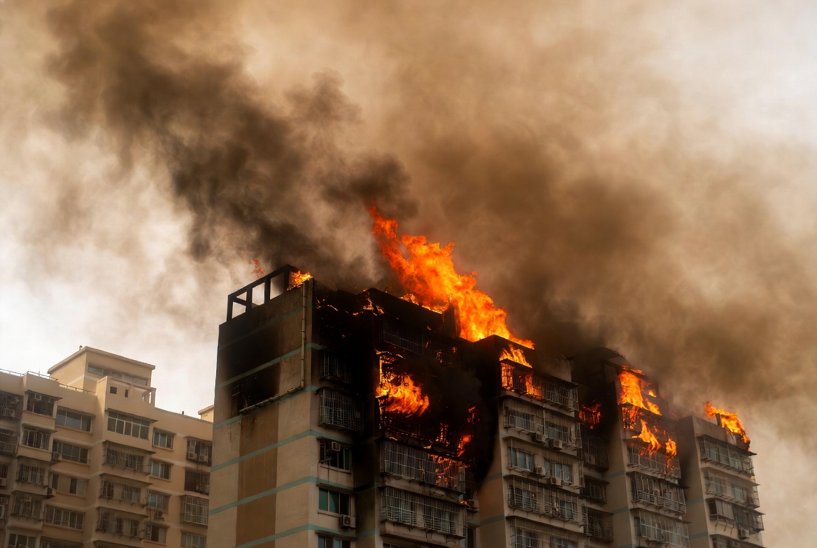 EndTimeHeadline's tweet image. DEVELOPING: A massive Fire tears through a Hong Kong housing complex, killing at least 13, with others reported trapped. #breakingnews #disasters #chinafire 

Read More:
endtimeheadlines.org/2025/11/fire-t…