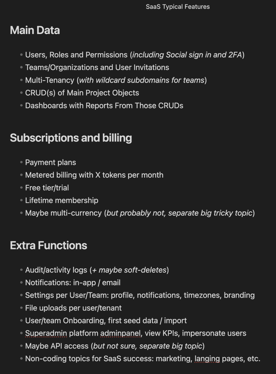 Actualicé mi plan para las características típicas de SaaS, siguiendo el consejo de la comunidad.
Rechacé algunos tema