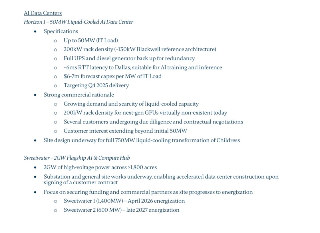 SmallCapSnipa's tweet image. $IREN SWEETWATER &amp;amp; HORIZON 1 DATA CENTERS ARE PROGRESSING IN DEVELOPMENT 📈

Sweetwater - 2GW Flagship AI Data Center 
- Site spans across 1,800 acres
- Substation &amp;amp; site works underway 
- April 2026 energization (SW1 1,400 MW)

Horizon 1 - 50MW Liquid-Cooled AI Data Center 
-…