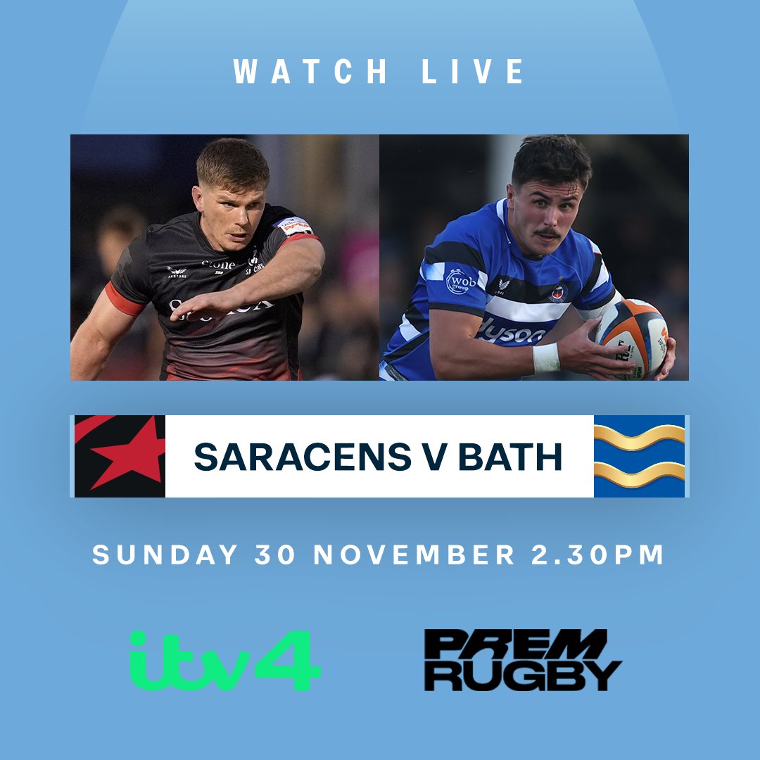 ⚫️🔴 Saracens 🆚 Bath 🔵⚪️

🗓️ Sunday
🕝 2.30pm
📺 ITV4

#ITVRugby | <a href="/premrugby/">PREM Rugby</a>