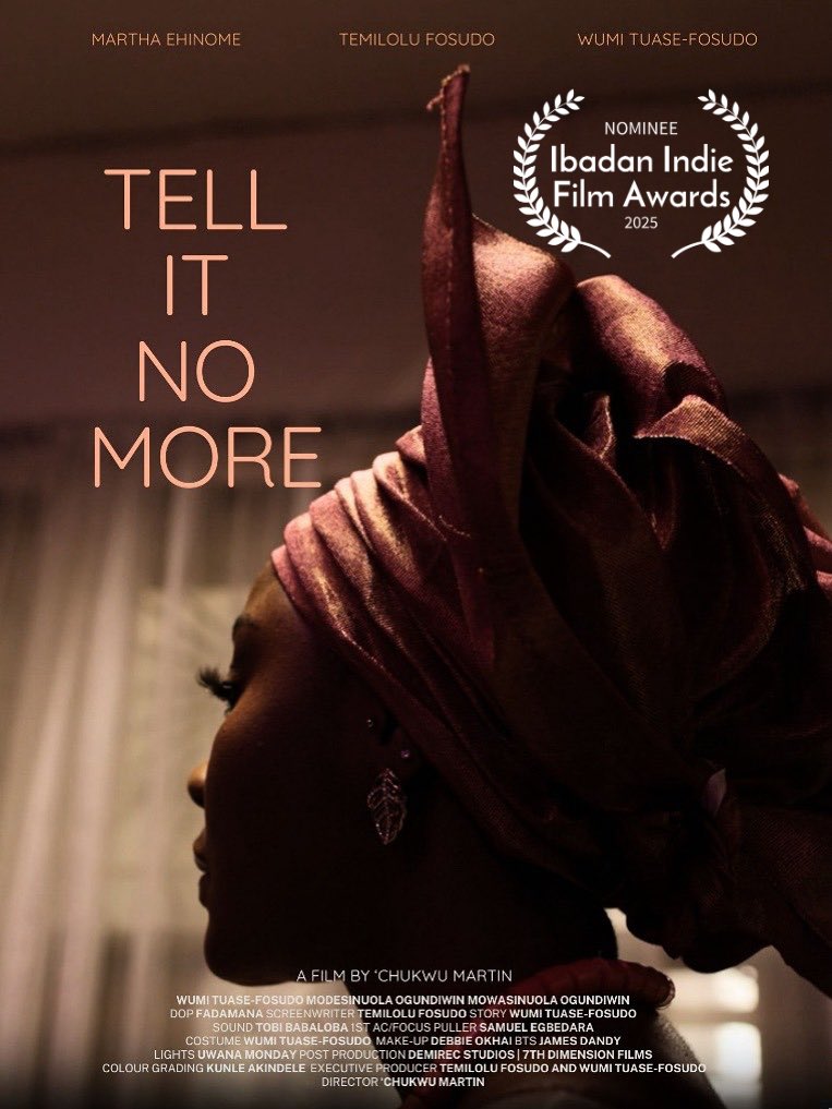 Tell It No More has been selected to screen at the Ibadan Indie Film Festival!
We’ve also been nominated in 2 categories; Acting Performance for Martha Ehinome (<a href="/marthaehinome/">marthaehinome</a>) &amp; Best Screenplay for Temilolu Fosudo (<a href="/fosudotemi/">fosudo temiloluwa</a>).
We screen this week at New Culture Studios. 🥳