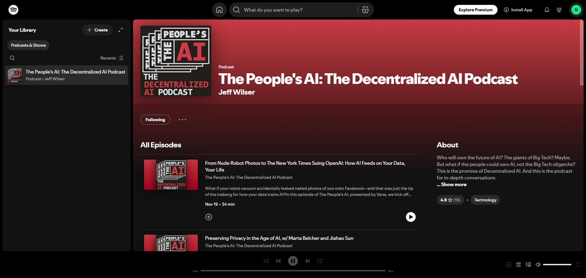 phedranico's tweet image. Officially following The People’s AI Podcast on Spotify with my account Nclsphed ✨
Learning AI the decentralized way — brain upgrading, no Big Tech drama. 🧠🚀
#ai #decentralized #podcast #Spotify