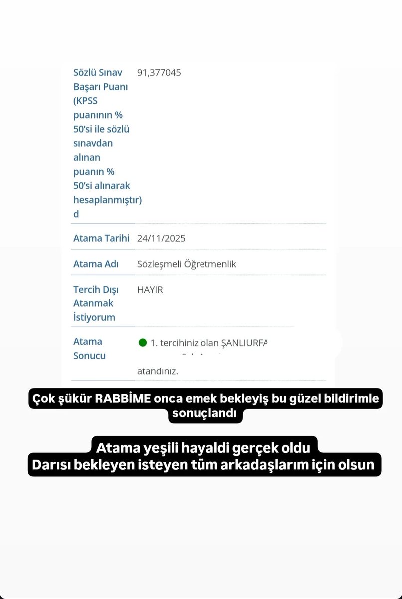 ATANDIM çok şükür uzun bir bekleyiş atama yeşili ile sonuçlandı.
Bekleyen emek veren tüm arkadaşlarıma nasip olsun.

#Atama #kpss2024 #AGS2025 #ogretmen #meb #sınav  #derece