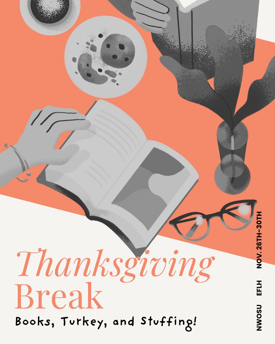 NWOSU_English's tweet photo. Happy Thanksgiving, Rangers! We’re thankful for books! 📖📚 #nwosueflh #books #thanksgiving https://t.co/9zSjG6ZJWE