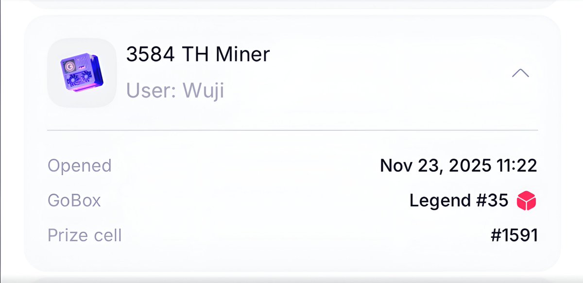 GoMining_token's tweet image. 🎉 Huge win in the VIP program

One of our users just hit the tier and opened two Legend GoBoxes🎁

Inside one of them? A 3584 TH miner — the highest-value prize awarded so far.

👉 Want to give it a try? Join our promotions and earn more rewards. Good luck! 🍀