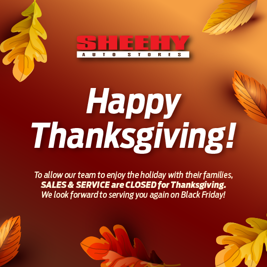 SheehyAuto's tweet image. 🦃 Happy Thanksgiving! 🍁

Our Sales &amp;amp; Service Departments will be closed on Thanksgiving Day so our teams can enjoy the holiday and spend time with their families.

Enjoy the holiday, and we’ll see you on Black Friday!

#SheehyAutoStores #HappyThanksgiving