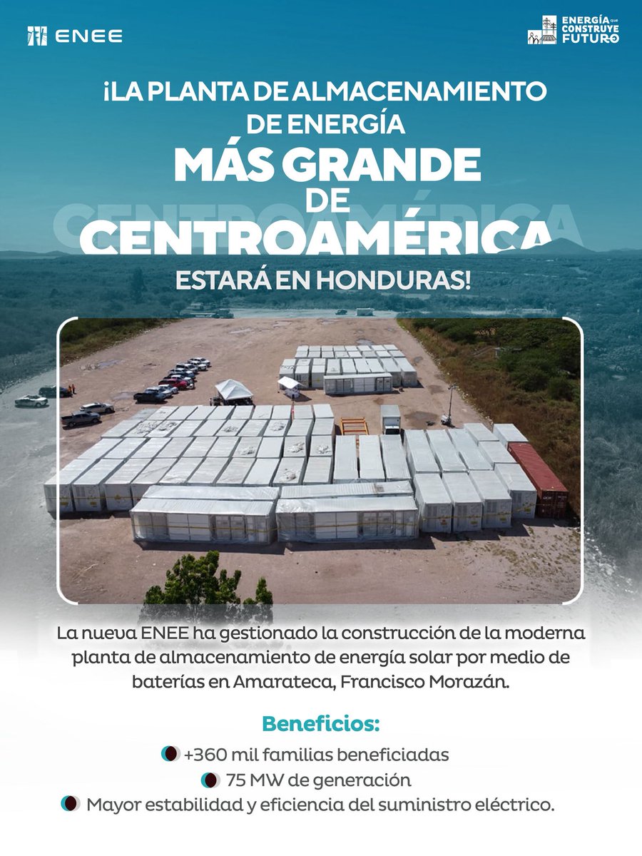 La nueva y moderna planta a base de baterías a construirse en Amarateca, Francisco Morazán y gestionada por la empresa del pueblo, vendrá a mejorar la estabilidad y eficiencia del suministro para más de 360 mil familias de la zona central de Honduras.