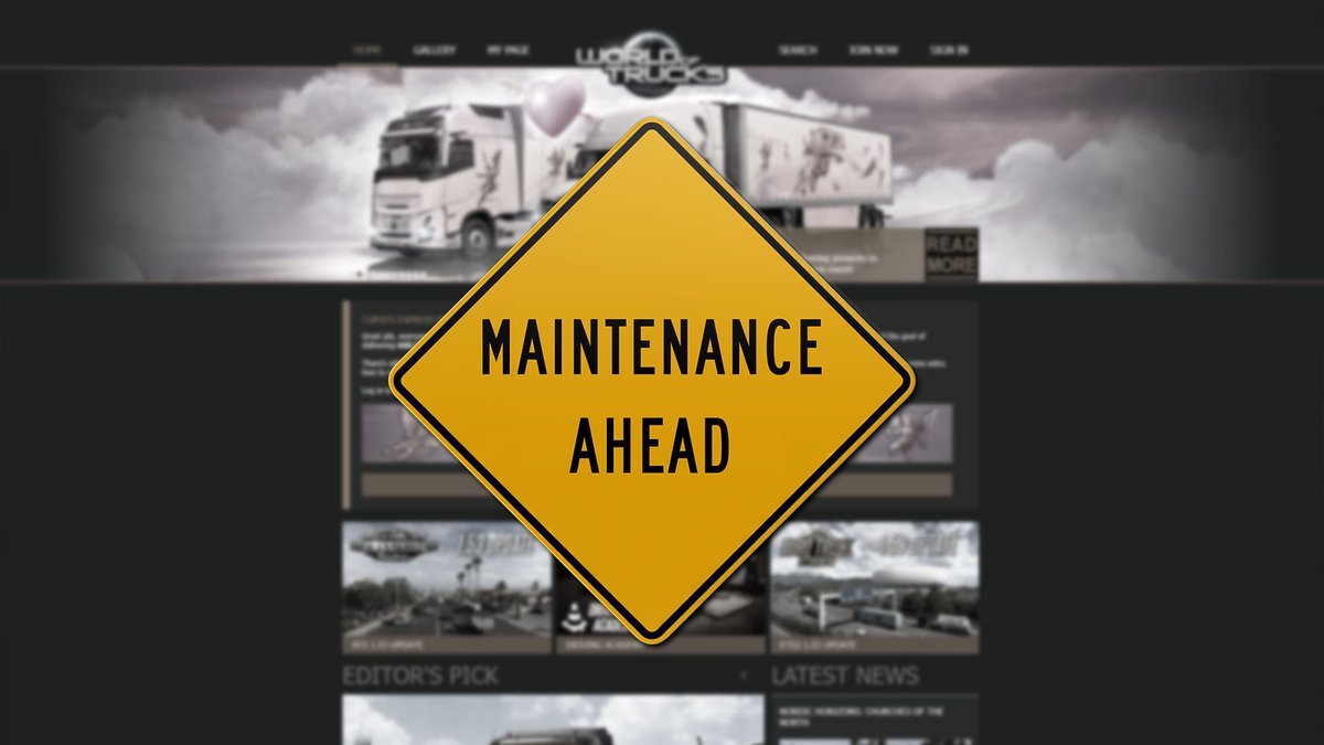 SCSsoftware's tweet image. Our World of Trucks servers will shortly be going under maintenance for a period of time ⚠️

If you are on the road, it is recommended that you finish any external contracts as quickly as possible 🚛💨

We thank you for your understanding and patience 🛠️
