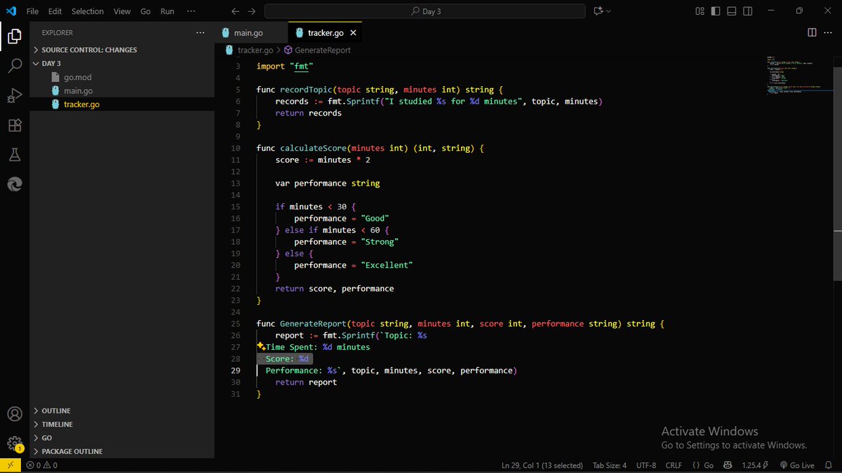 EbelikeEbitimi's tweet image. Day 3 with Go! Getting deeper into structs and interfaces. The syntax is really starting to click. What&apos;s your favorite Go feature so far? #Golang #GoDeveloper #LearningToCode