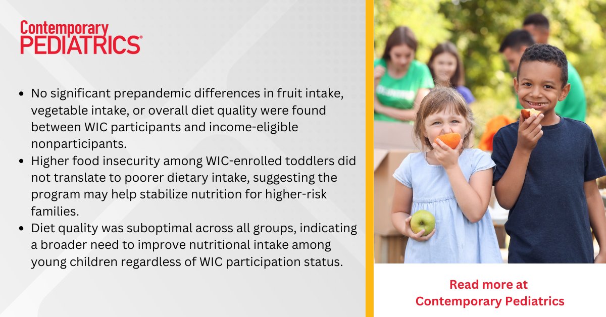 A prepandemic NHANES analysis found no significant differences in fruit, vegetable, or overall diet quality between WIC participants and eligible nonparticipants.

FULL DETAILS: hubs.li/Q03VZvWZ0
