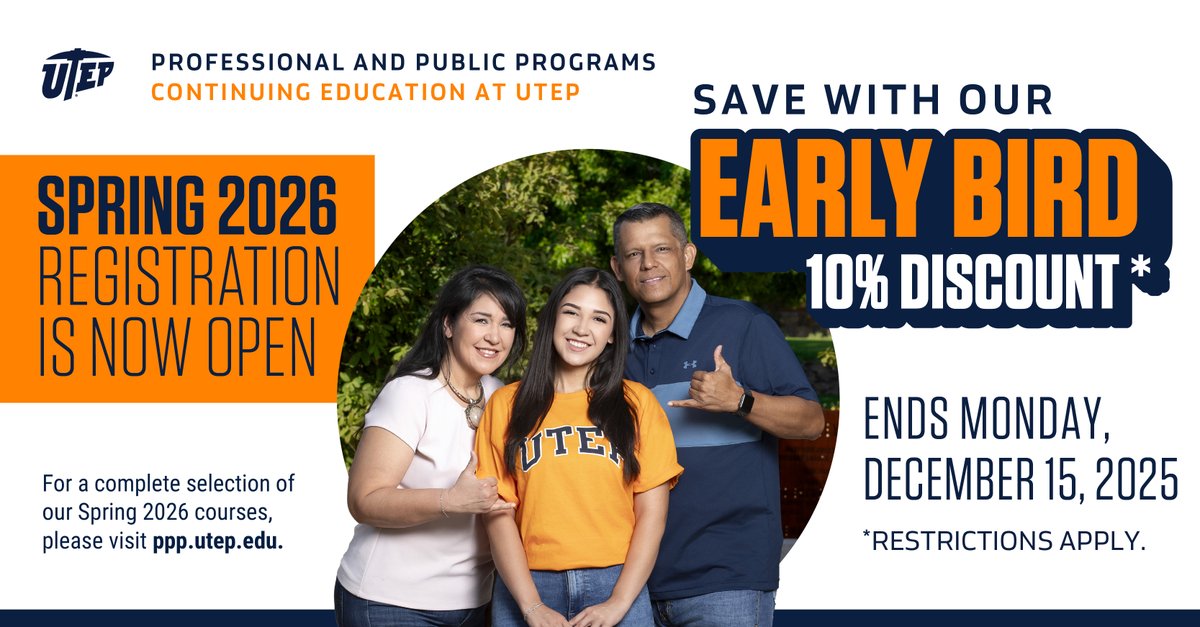 UTEP_P3's tweet photo. ✨ Don’t miss out! ✨
Take advantage of our Early Bird Special now through December 15th!
Lock in your spot and join us this spring! hope to see you there! 🌼🔥
#EarlyBirdSpecial #UTEP #SpringCamps https://t.co/9nAray7nsq