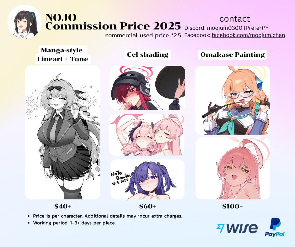 nojo0300sfw's tweet photo. Nojo Commissions 2025 — Open! 
 Painterly / Cel-shading / Manga-style | Starting $40 
More info : https://t.co/4aoOLgNZoO
DM or Discord: moojum0300
#artcommission #commissionsopen #animecommission https://t.co/O3seDiXQTj