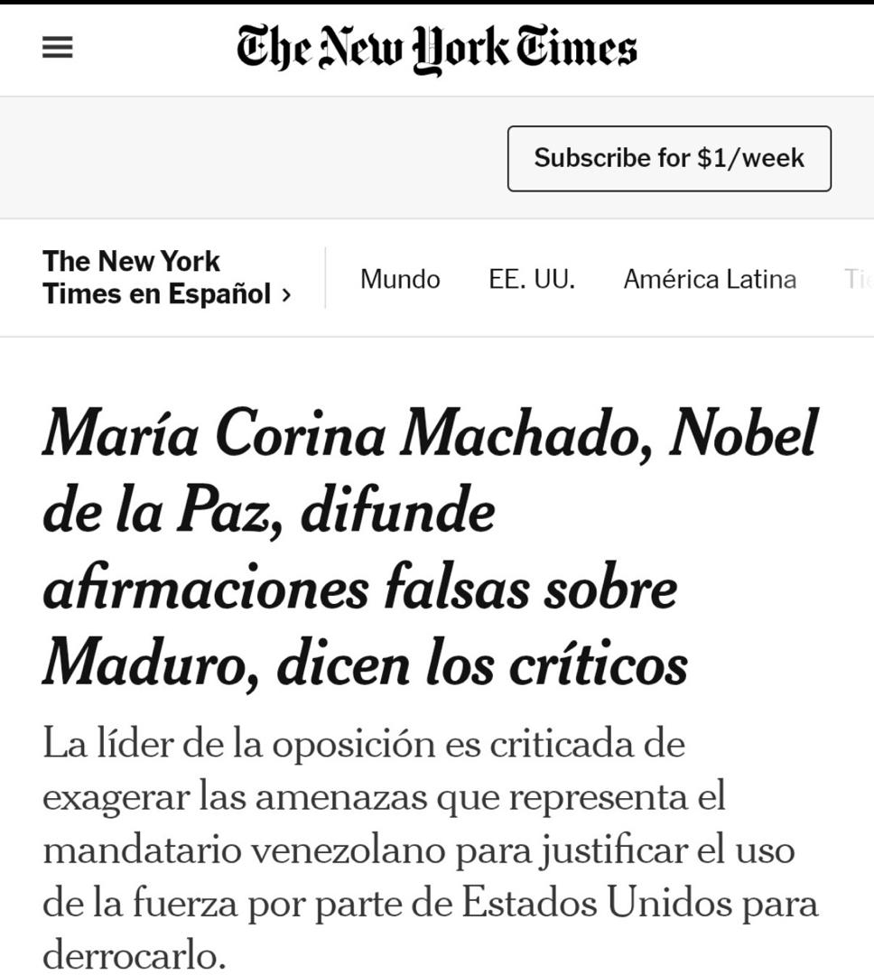 Definitivamente Maria Corina Machado es una ratica pero el The New York Times la deja en evidencia demostrando que ella entregó información falsa para generar un Golpe de Estado e intervención a los Venezolanos #TheNewYorkTimes #GolpedeEstado #Venezolanos #MariaCorina