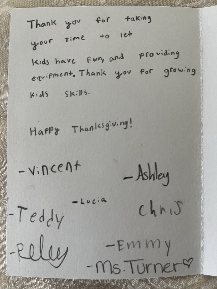 Feeling extra grateful this Thanksgiving! 🧡

A huge thank you to our Ms Turner’s group for the thoughtful note.

We’re so thankful for all of you — your smiles, your effort, and the amazing community we get to be part of. Happy Thanksgiving to you and your families! 🦃🥎