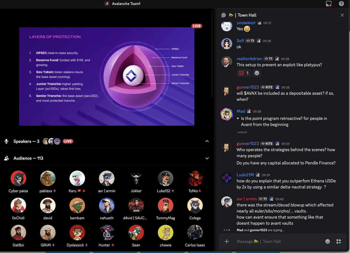 AvaxTeam1's tweet image. Great call today to catch up with the @avantprotocol team 

Some highlights are their current points/referral program, future TGE, new Spectra partnership and how transparent they are by having all positions and strategies public. 

Bullish on Avalanche DeFi 🔺