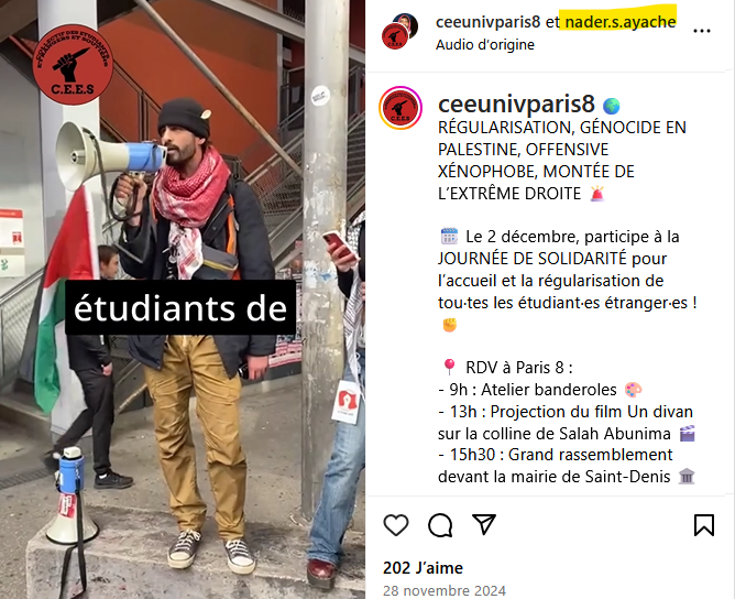 <a href="/MathildePanot/">Mathilde Panot</a> ⭕️ Nader Ayache l'éternel étudiant sous OQTF depuis plus de 6 ans dont l'activité principale est le blocage des universités pour exiger aux côtés des pires groupuscules d'ultra-gauche la libération d'un TERRORISTE ... entre autres revendications radicales !  

🙏<a href="/NunezLaurent/">Laurent Nuñez</a>✈️