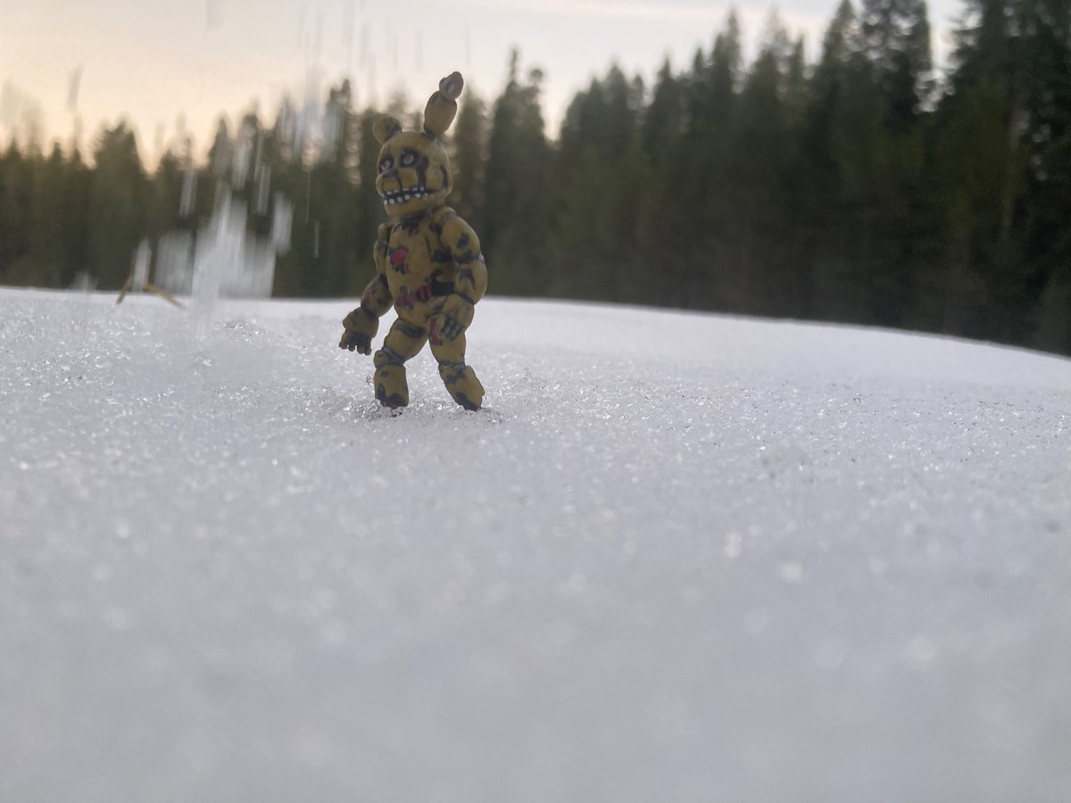 katmations68360's tweet image. More snow shots. His ear broke because it got stretched too many time. #fnaf #Springtrap