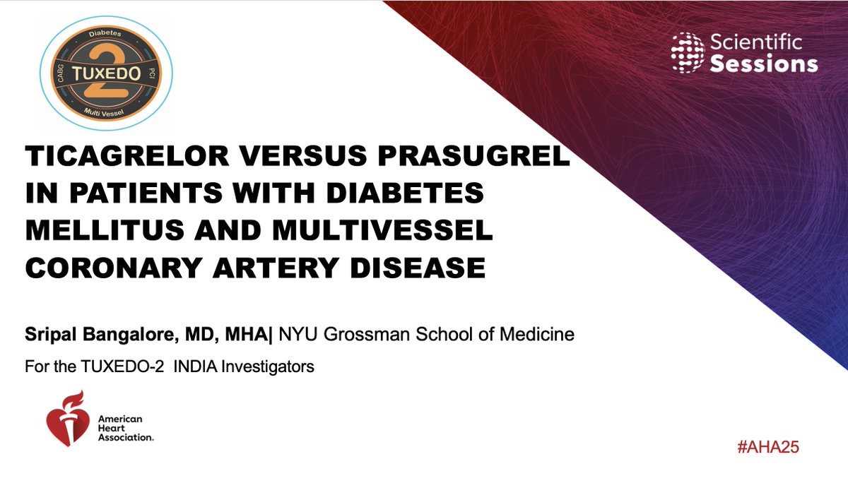 CMichaelGibson's tweet photo. TUXEDO-2 - Ticagrelor versus Prasugrel in Patients with Diabetes Mellitus and Multivessel Coronary Artery Disease Undergoing Percutaneous Coronary Intervention. View the slides here: https://t.co/OMBANDxi6o