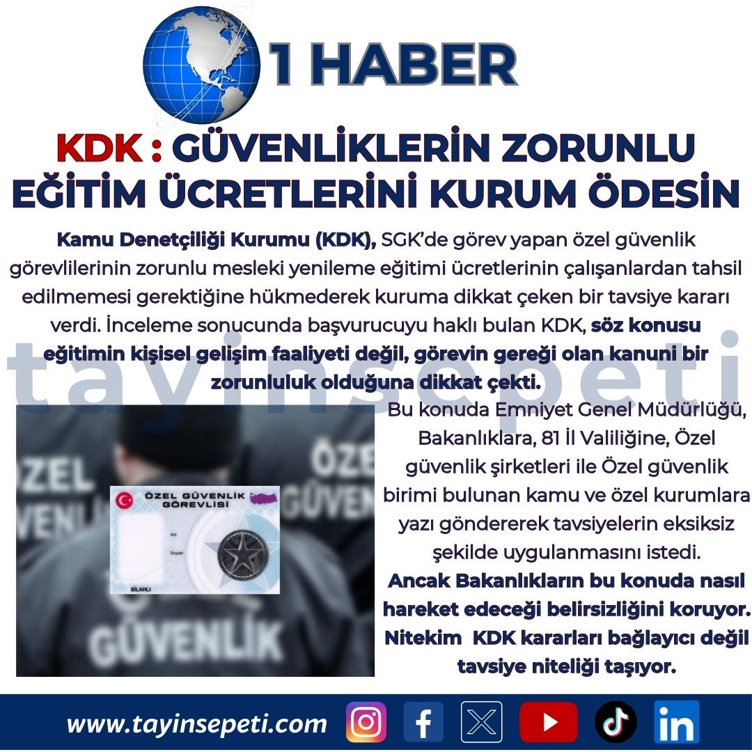tayinsepeti's tweet photo. Kamuda kadrolu, sözleşmeli ve işçi statüsünde bulunan güvenlik görevlilerinin ÜNİFORMALARINDAN ÖZEL GÜVENLİK İBARESİ KALDIRILMALIDIR. Ayrıca Güvenliklerin zorunlu eğitim ücretlerini kurumları ödemelidir. #OGGDegilKGG #ögg #özelgüvenlik #sözleşmeli #işçi #kamuişçileri https://t.co/Irk84IniPG